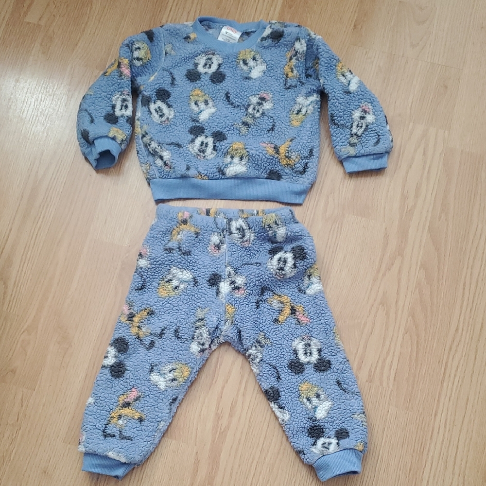 Disney Baby Blue Fleece Outfit Size 18 Months Donald Duck Mickey Pluto Infant